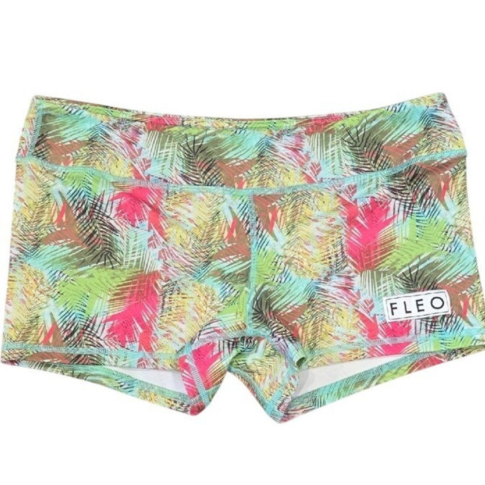 FLEO Tropical Palm Leaf Print Athletic Workout Shorts XL NWT